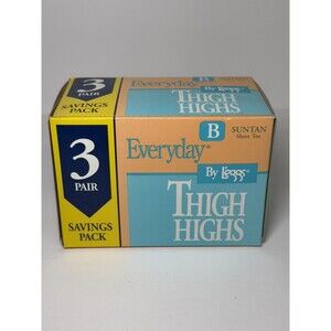 L'eggs Leggs Everyday Thigh Highs Sheer Toe Suntan Size B 3 Pairs New Old Stock